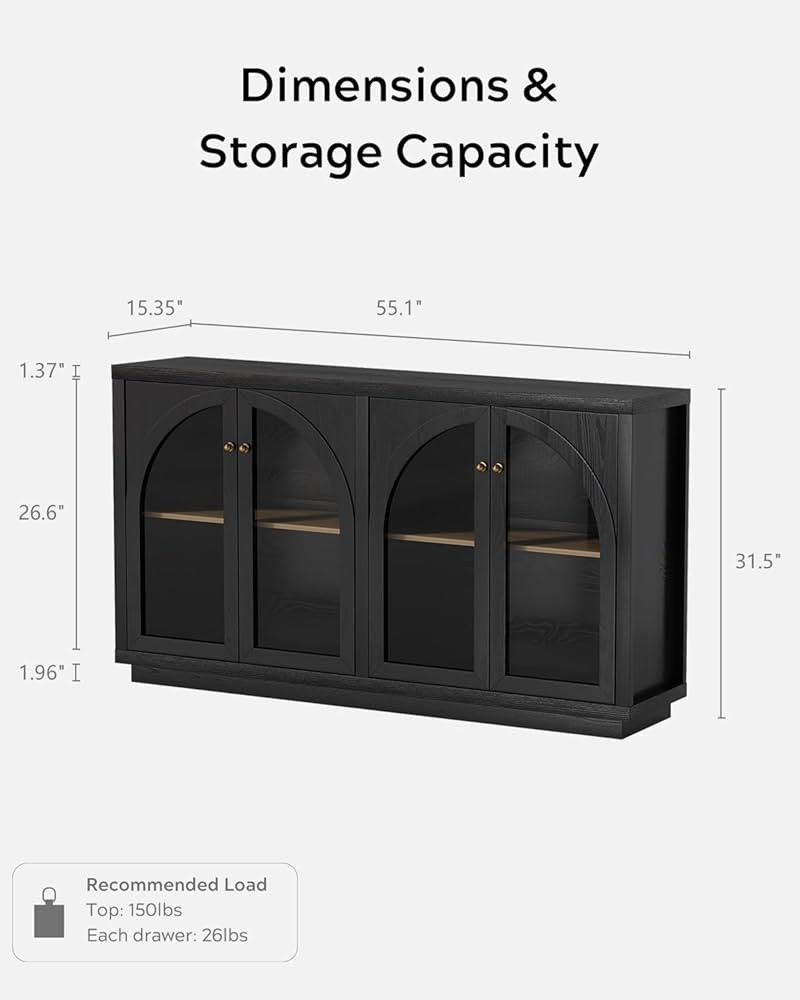 Storage Cabinet with 4 Doors, Arched Sideboard Buffet Cabinet with Adjustable Shelves and Acrylic... | Amazon (US)