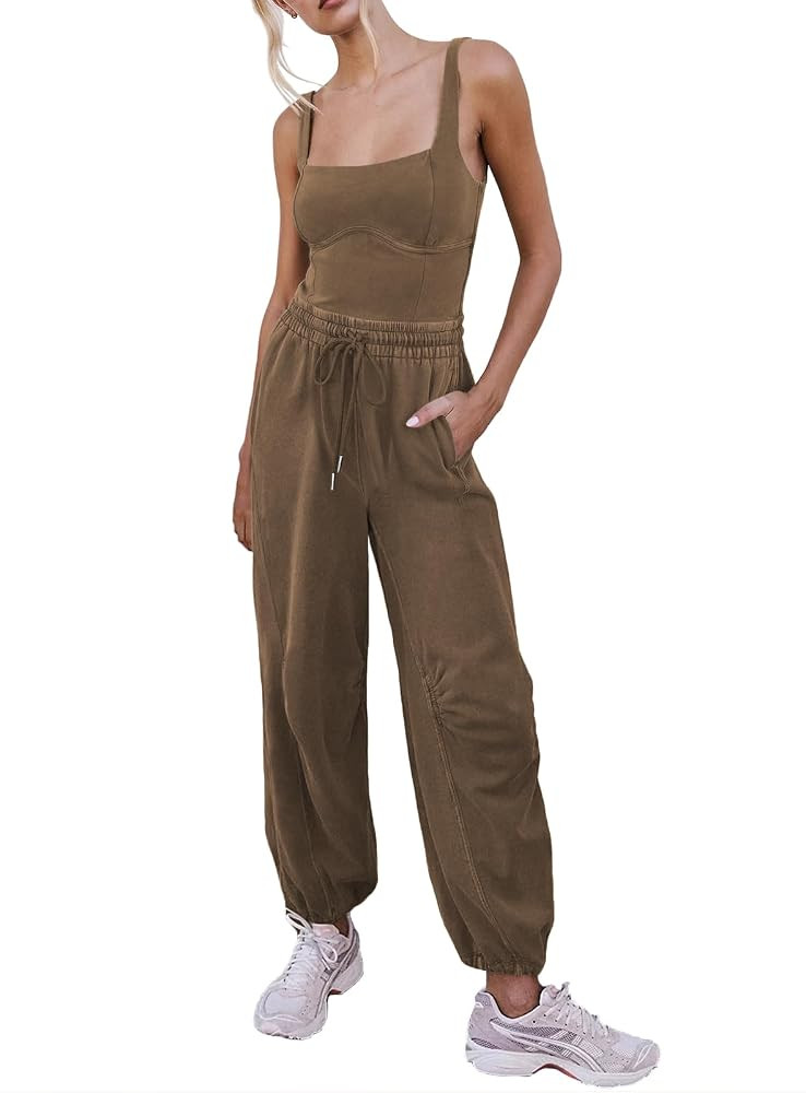 Outfeel Women's Sleeveless Summer Jumpsuit Square Neck Drawstring Waist Long Romper Jumpers 2026 ... | Amazon (US)