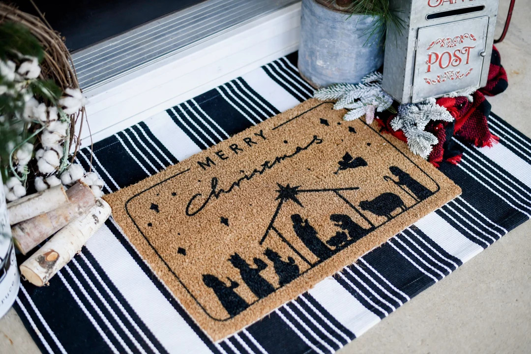 Christmas Welcome Mat Merry Christmas Nativity Scene Door - Etsy | Etsy (US)