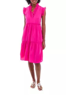 Women's Smocked Ruffle V-Neck Solid Dress | Belk