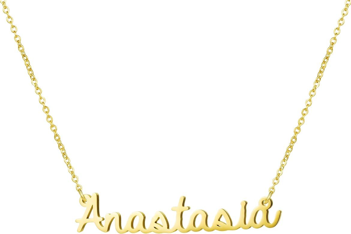 Awegift Personalized Name Necklace 18K Gold Plated New Mom Bridesmaid Gift Jewelry for Women | Amazon (US)