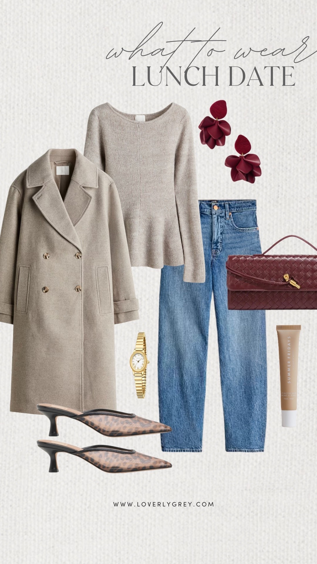 Loverly Grey, what to wear on a lunch date! A pair of high waisted denim with a long sleeve H&M top layered underneath a long H&M coat. I accessorized the look with cheetah print kitten heels, burgundy earrings, and a woven purse. Loverly Grey, what to wear, lunch 

#LTKShoeCrush #LTKStyleTip #LTKItBag