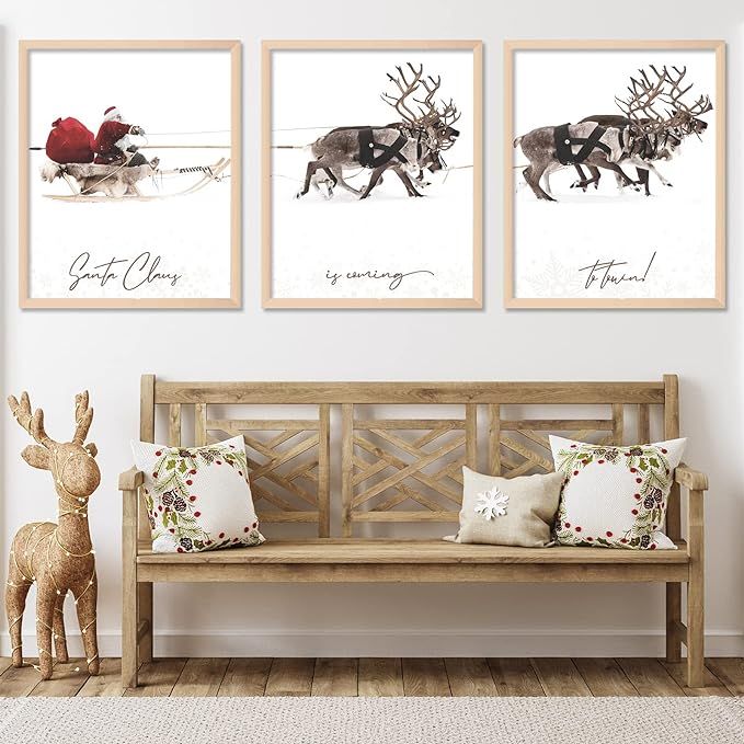 AnyDesign 3Pcs Christmas Wall Art Prints 11x14in Santa Claus Reindeer with Sleigh Art Poster Deco... | Amazon (US)