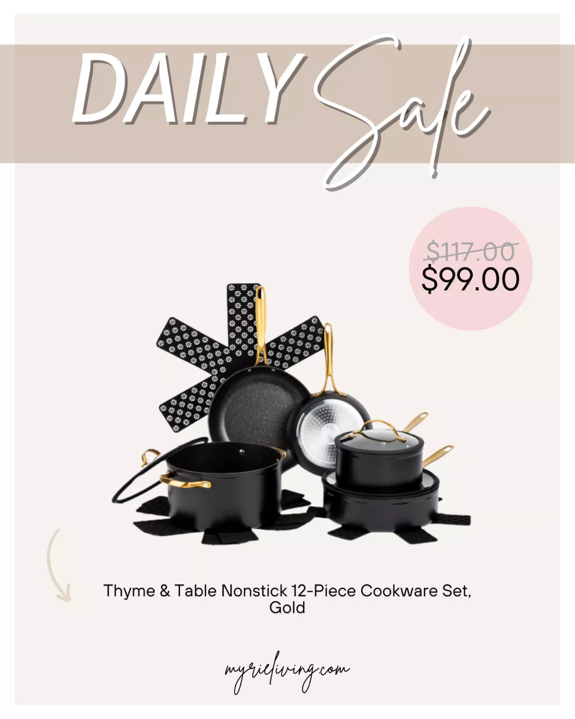 Thyme & Table,12 Piece Cookware Set, Black and Gold Speckled