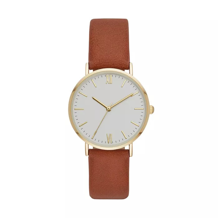 Women's Classic Roman Strap Watch - A New Day™ Gold/Brown | Target