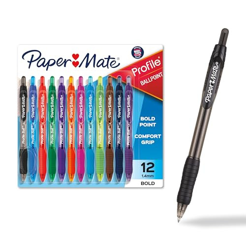 Paper Mate Profile Retractable Ballpoint Pens, Bold Point (1.4mm), Assorted Colors, 12 Count - Ba... | Amazon (US)