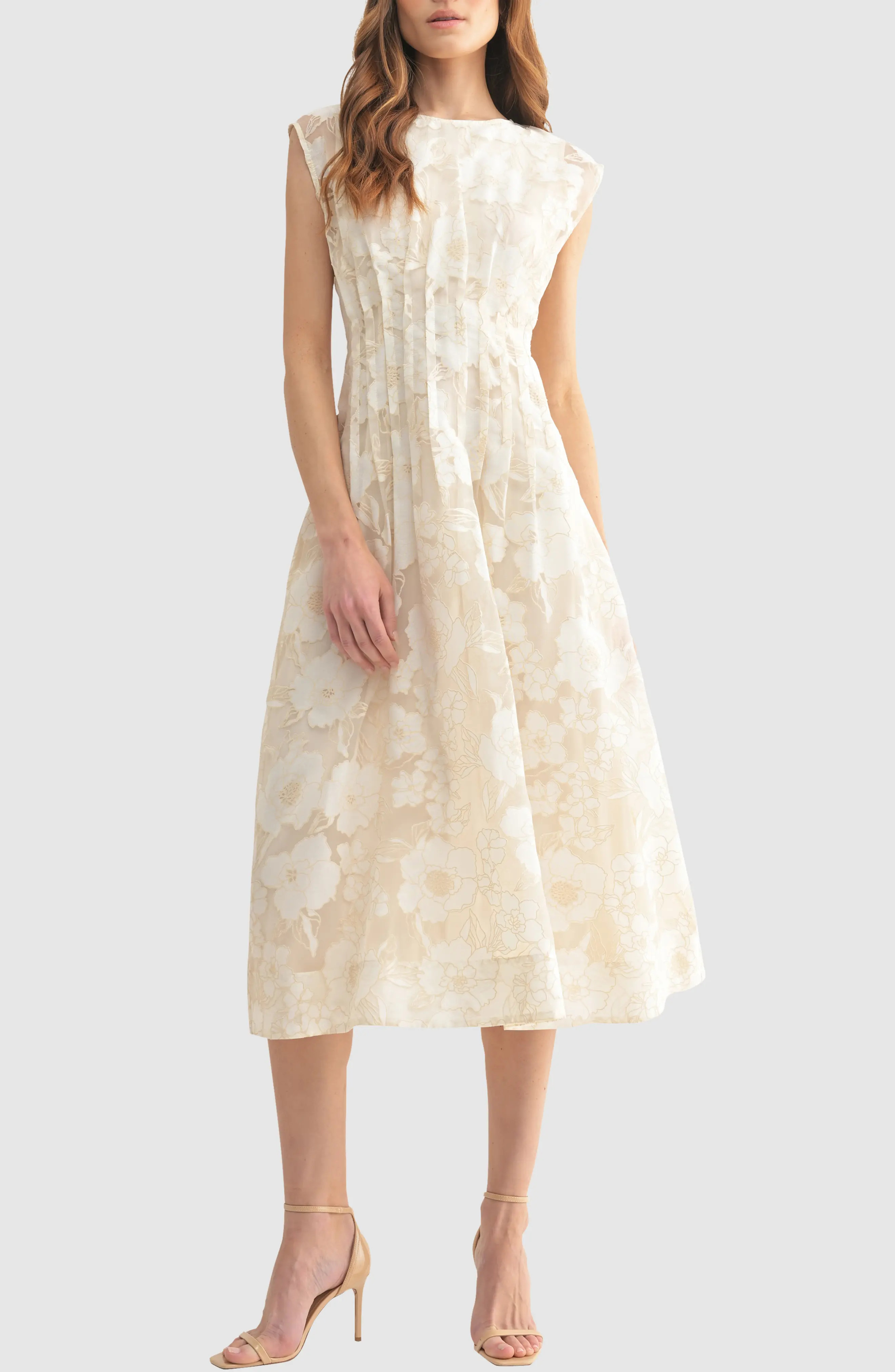 Floral Cap Sleeve Cinched Waist Fit & Flare Midi Dress (Women) | Nordstromrack | Nordstrom Rack