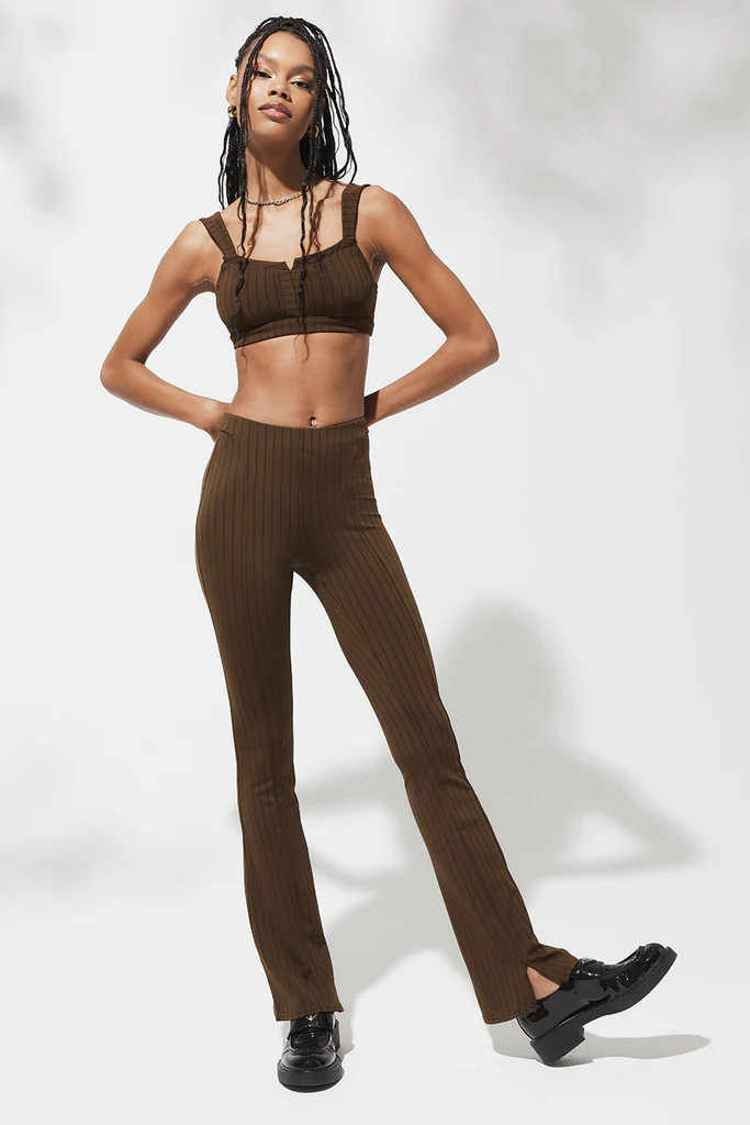 High-Waist Pinstripe Zip It Flare Legging - Espresso/Black | Alo Yoga (US)