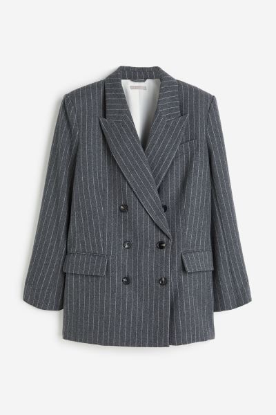 Oversized Double-breasted Blazer - Dark gray/pinstriped - Ladies | H&M US | H&M (US + CA)