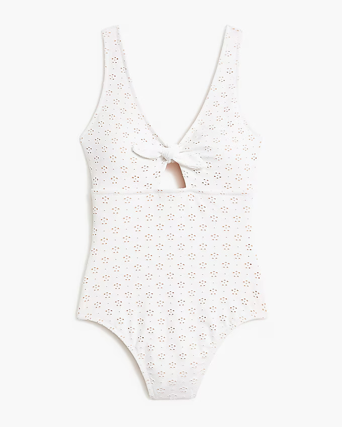 Eyelet cutout one-piece swimsuit with bow | J.Crew Factory