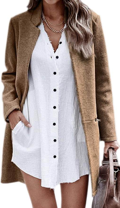 Angashion Women’s Coat, Long Sleeve Stand Collar Cardigan Mid-Long Open Front Outwear Overcoat ... | Amazon (US)