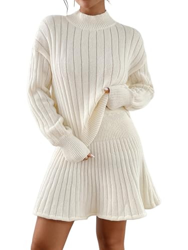 MakeMeChic Women's Sweater Skirt Sets 2 Piece Outfits Ribbed Knit Mock Neck Sweater Pullovers A L... | Amazon (US)