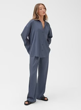 Blue Relaxed Geo Print Satin Shirt - Mimi | 4th & Reckless
