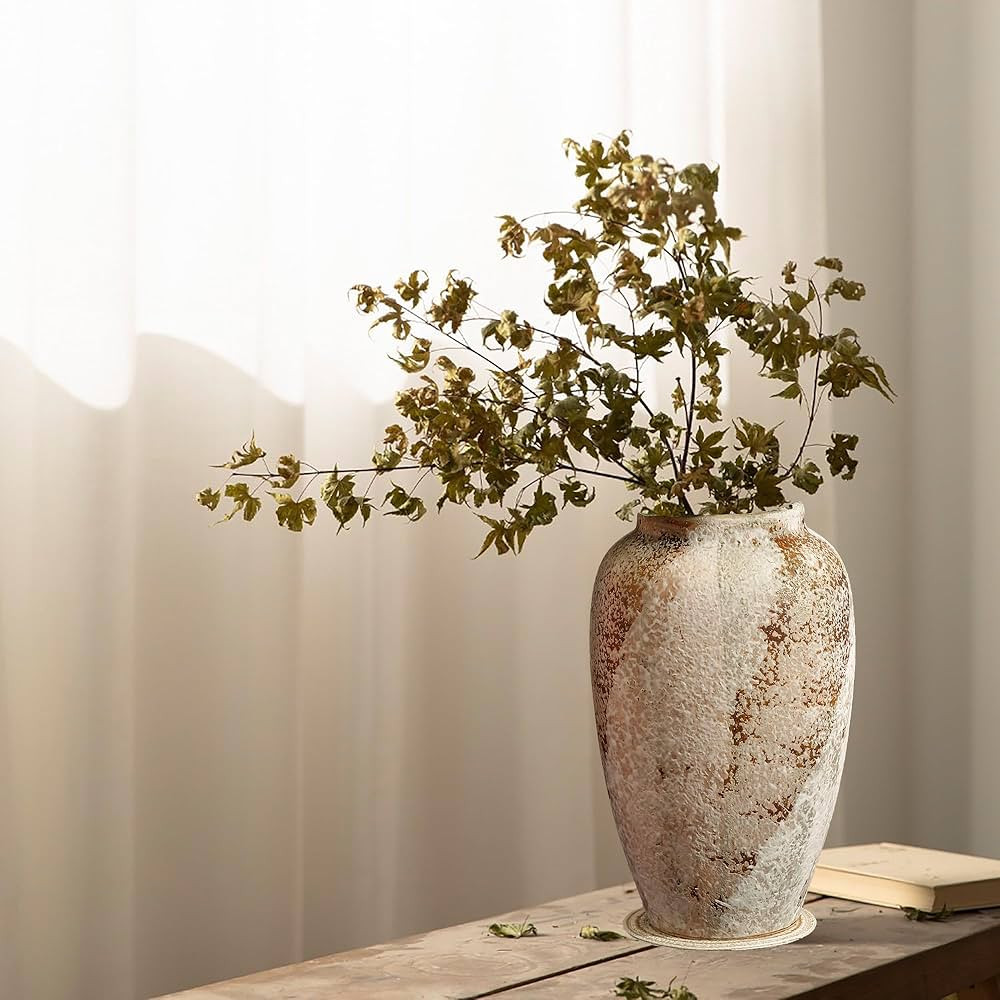 Rustic Ceramic 9.5 in Vase, Ceramic Vase for Home Decor, Living Room Decoration, Shelf Decor, Man... | Amazon (US)
