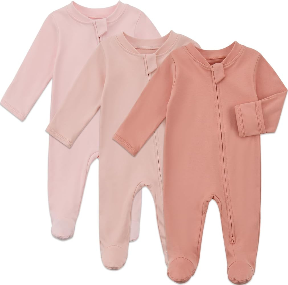 Aablexema Baby Organic Cotton Footed Pajamas Zip Up Preemie Newborn One Piece Long Sleeve Onesie ... | Amazon (US)