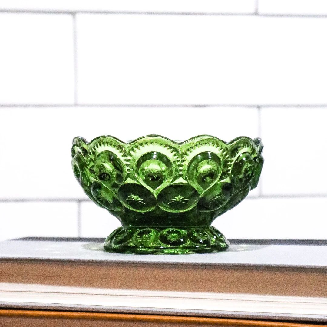 Green Glass Moon & Stars Trinket Dish Bowl  Vintage Mid - Etsy | Etsy (US)