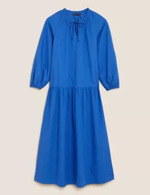 M&S Collection  Pure Cotton Tie Neck Midi Tiered Dress  Product code: T424467 | Marks & Spencer (UK)