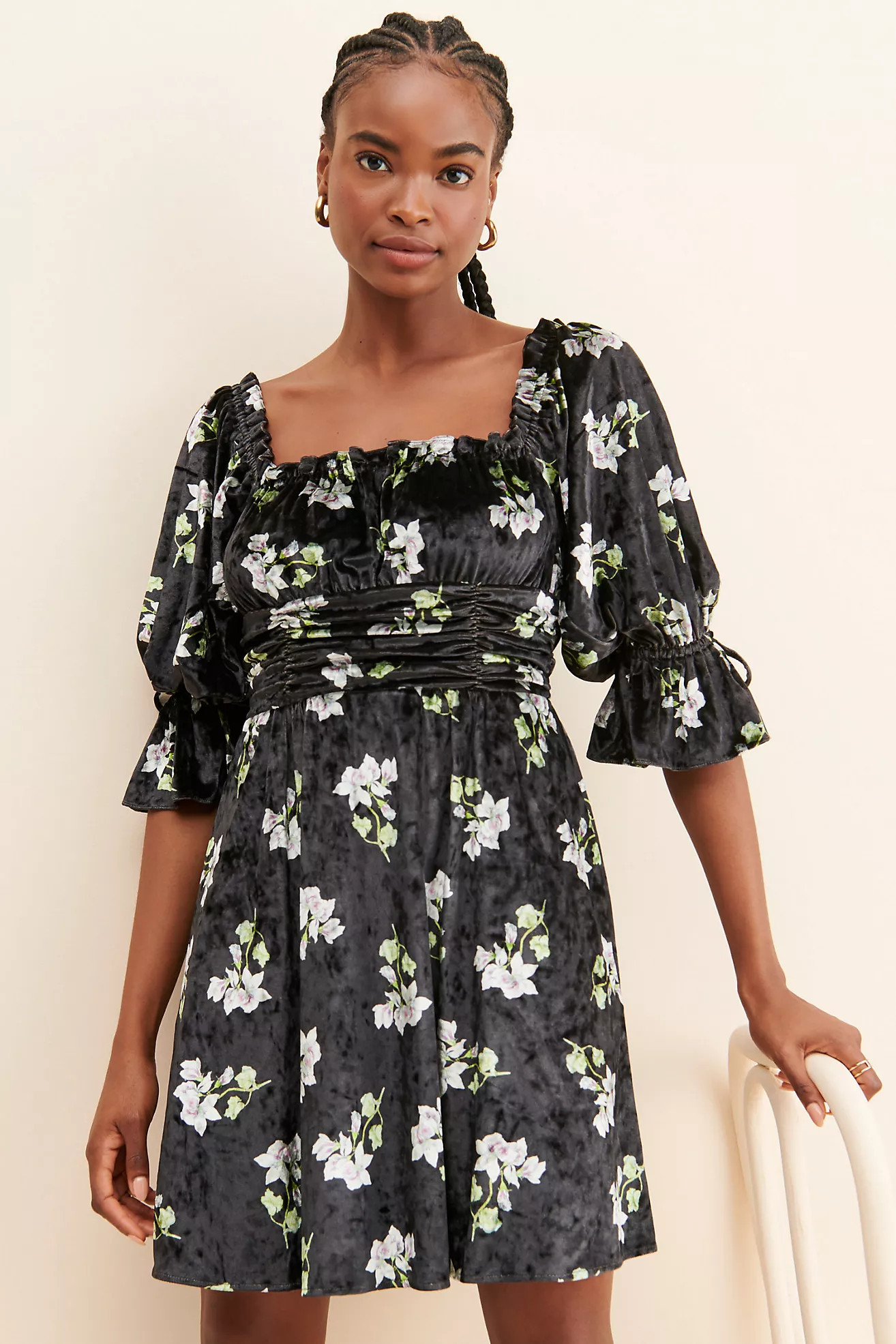 Hutch Velvet Floral Mini Dress | Anthropologie (US)