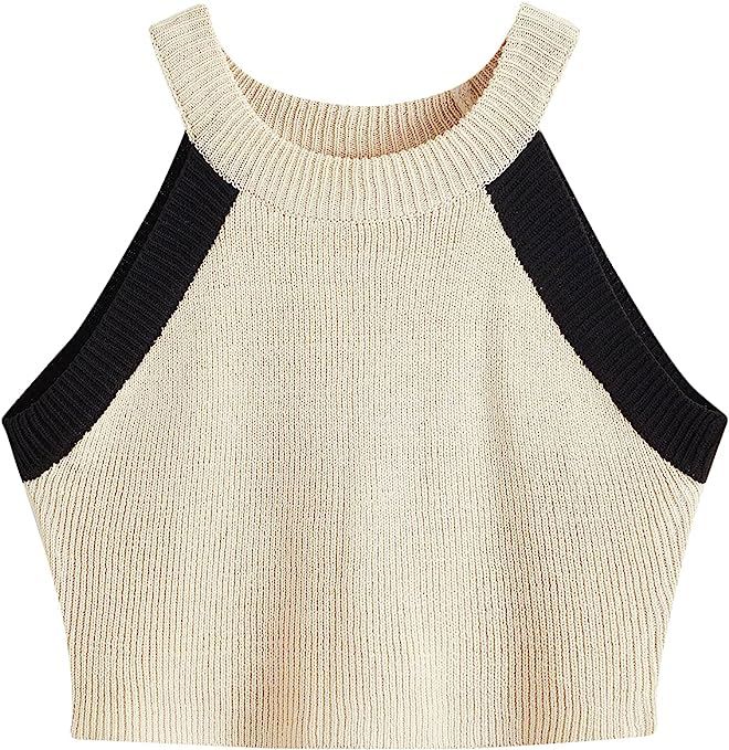 SweatyRocks Women's Knit Crop Top Ribbed Sleeveless Halter Neck Vest Tank Top | Amazon (US)