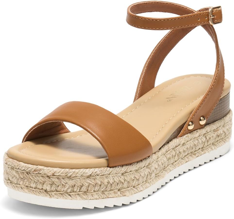 Womens Open Toe Espadrilles Dressy Platform Sandals Buckle Ankle Strap Wedges Casual Sandals | Amazon (US)
