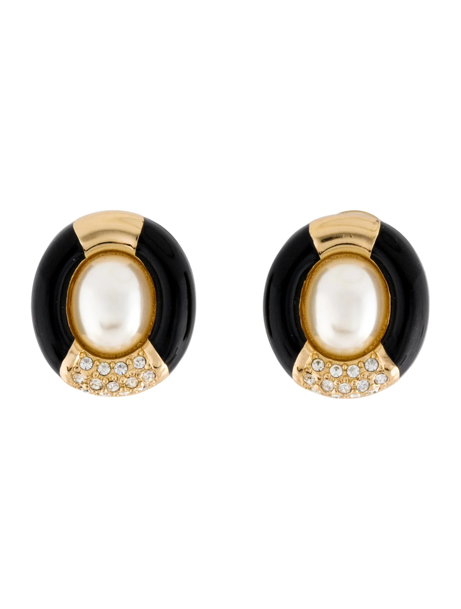 Faux Pearl, Crystal & Enamel Clip-On Earrings | The RealReal