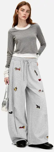 Embroidery Dog Baggy Barrel Sweatpants | Nordstrom