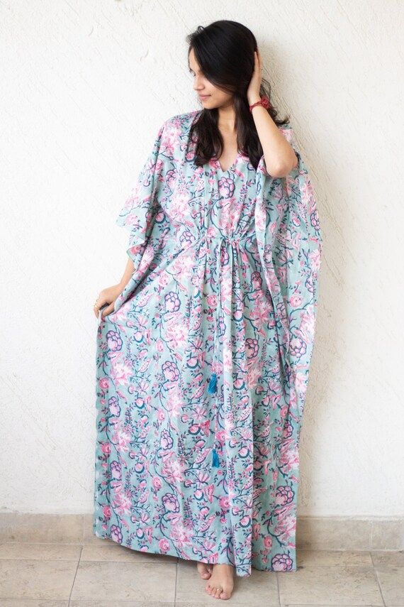 Kaftan maxi dress  Cotton kaftan for women  Block print | Etsy | Etsy (US)