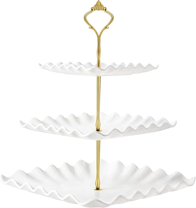 DAFURIET Plastic Dessert Cupcake Stand, 3 Tier Cupcake Tower Holder, White | Amazon (US)