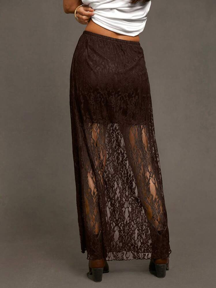 Siren Gaze Women Sexy Black Wildflower Lace Patchwork Lightweight And Breathable Long Summer Skir... | SHEIN