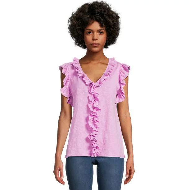 The Pioneer Woman V-Neck Ruffle Sleeve Top, Women's | Walmart (US)