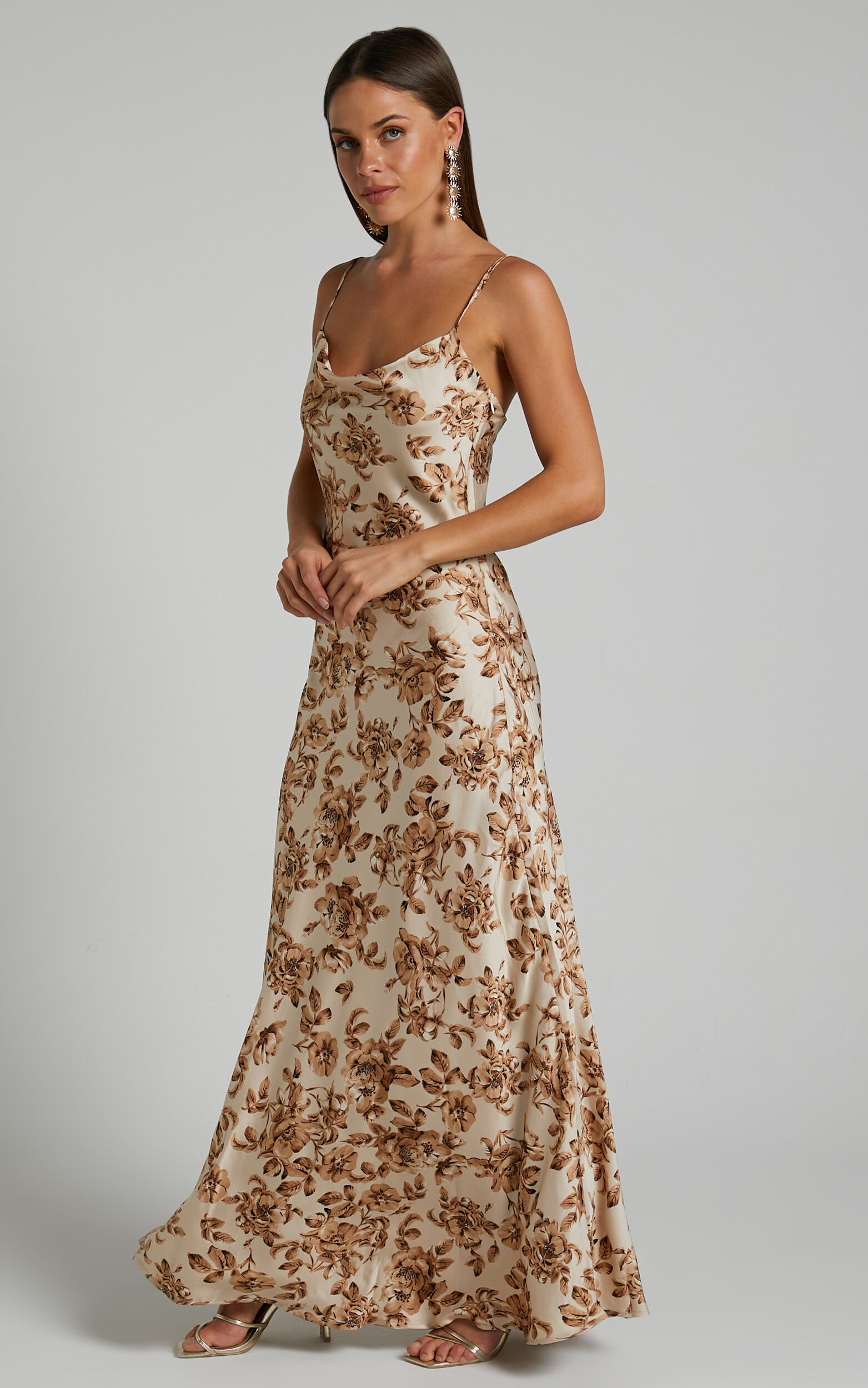 Legrace Cowl Neck Slip Maxi Dress in Golden Floral | Showpo (US, UK & Europe)