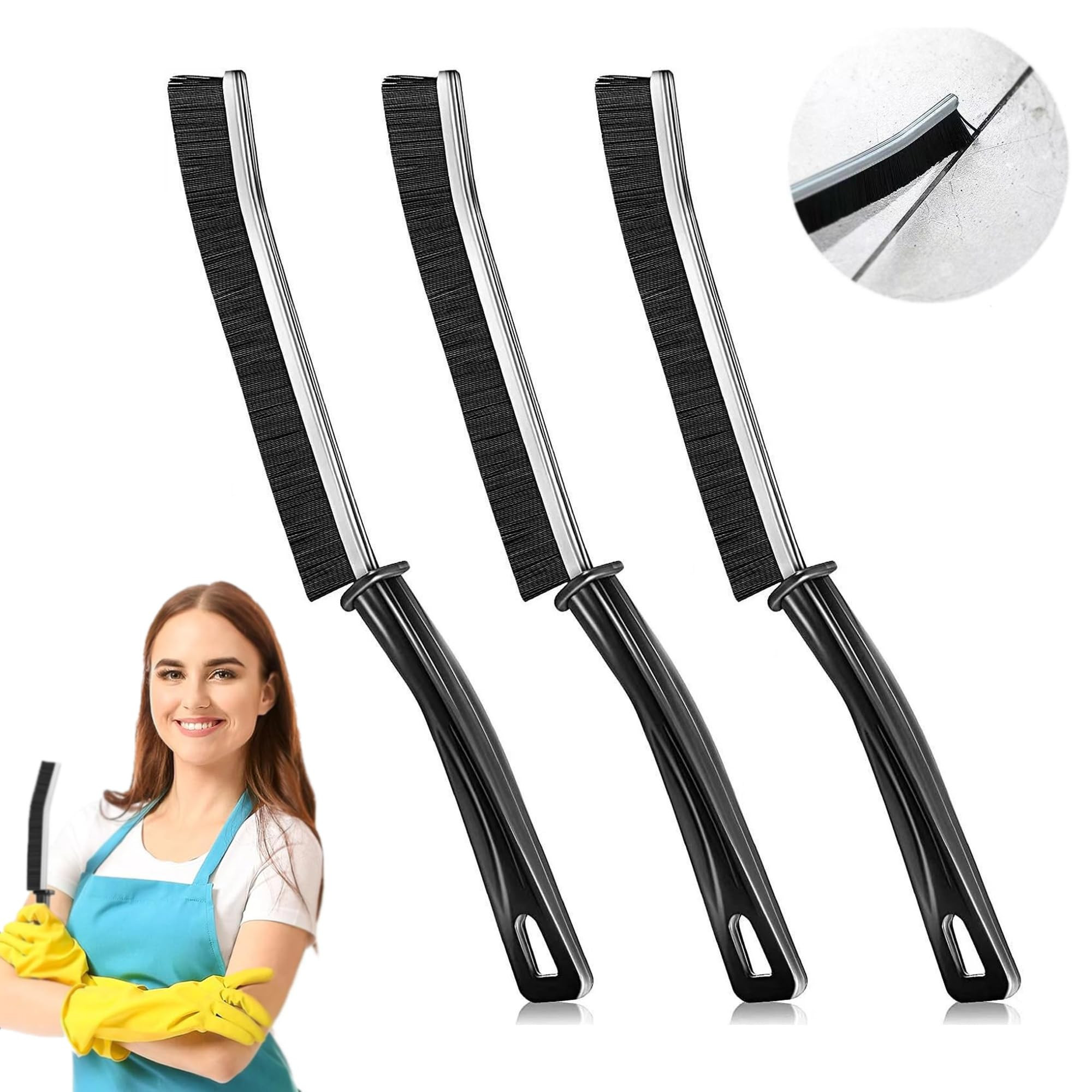 3Pcs Crevice Cleaning Brush Tool, Grout Brush Cleaning Supplies, Bathroom Cleaning Brush, Hard Br... | Amazon (US)