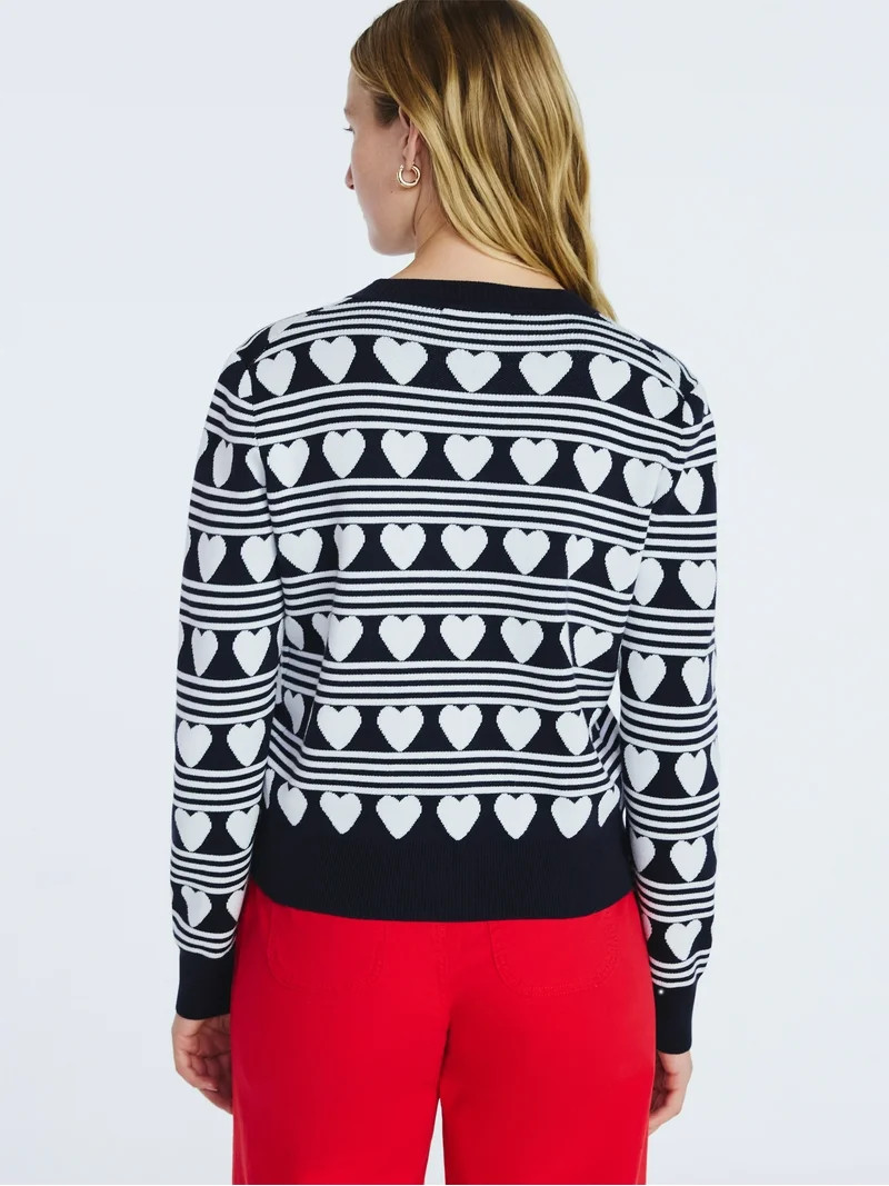 Free Assembly Women's and Women's Plus Classic Heart Print Cardigan Sweater, Lightweight, Sizes X... | Walmart (US)