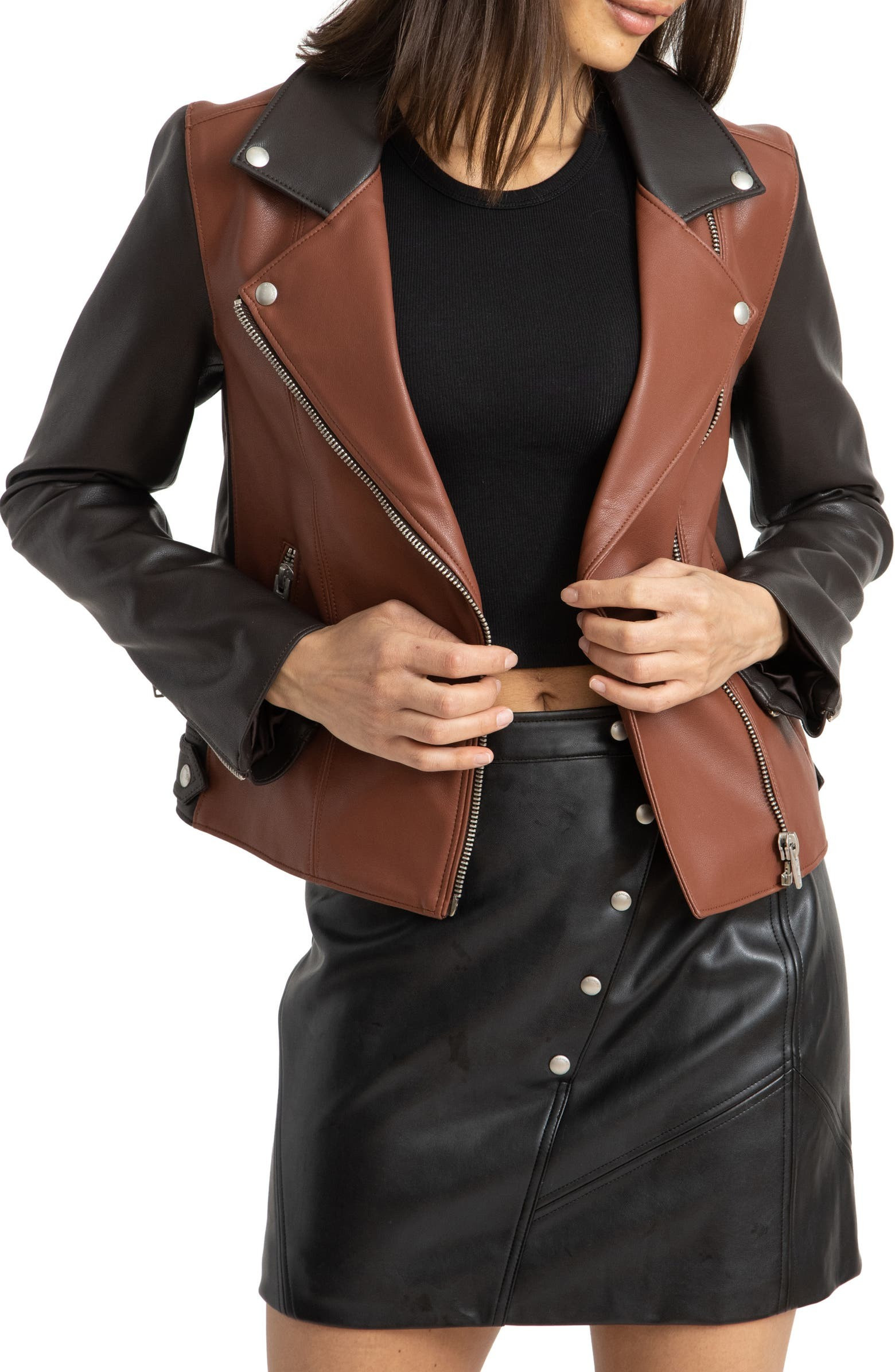 Two-Tone Faux Leather Moto Jacket | Nordstrom | Nordstrom
