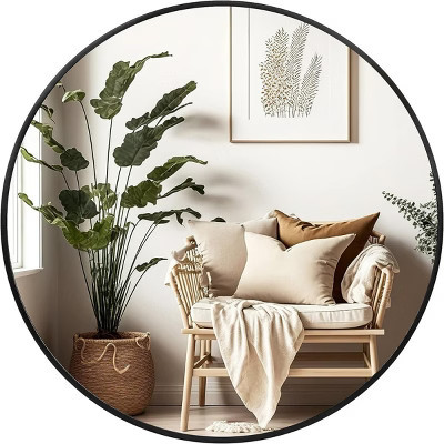 36" Large Modern Round Wall Mirror, Black Metal Circle Decorative Mirror for Living Room, Entryway, Bathroom Wall Decor - Panipeachy | Target