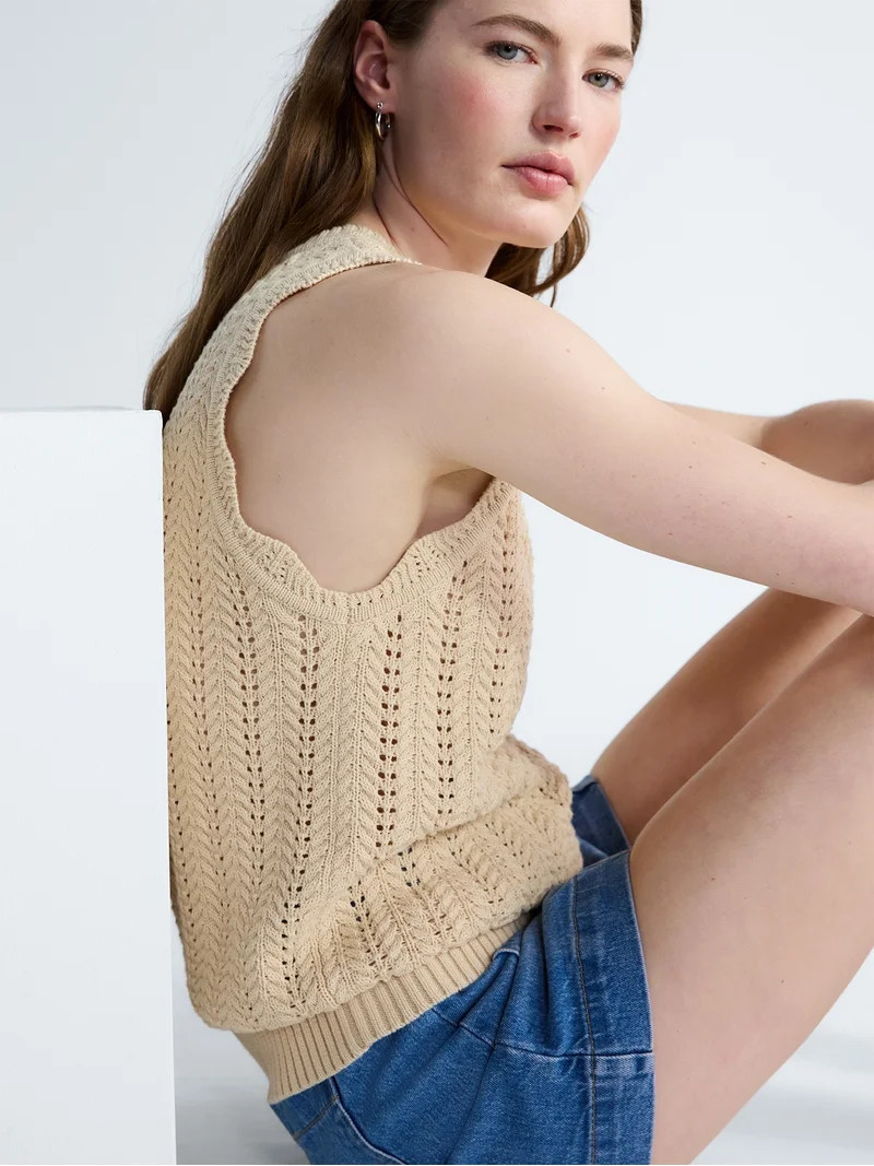 Free Assembly Women's Crochet Cotton Racerback Tank Top, Lightweight, Sizes XS-XXL | Walmart (US)