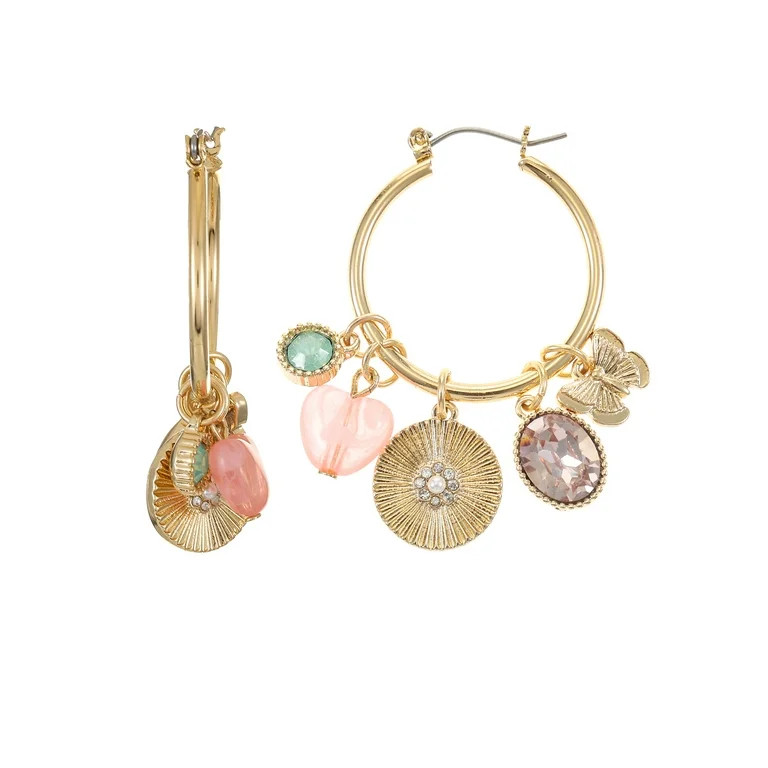 Time and Tru Goldtone Hoop Earrings with Shell Charms, 1 Pair | Walmart (US)
