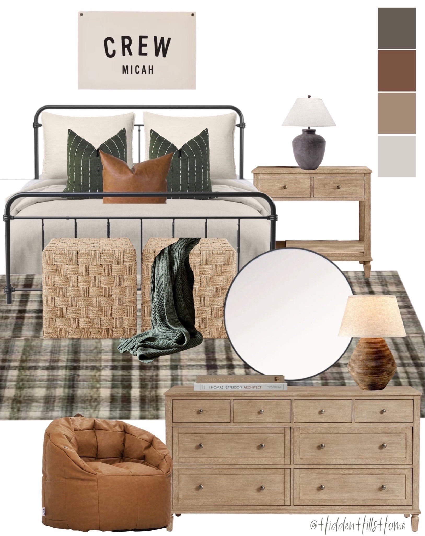 Bedroom mood board for teen boys, teen boys bedroom design, green and brown teen boys room inspo #bedroom #teen 



#LTKHome #LTKSaleAlert #LTKKids