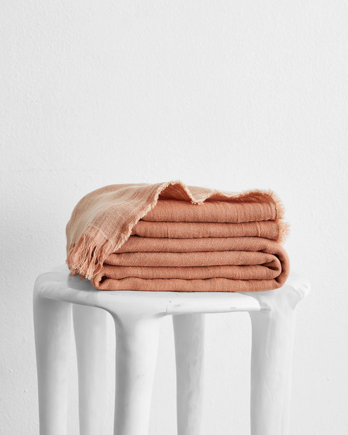 Terracotta & Hazelnut 100% French Flax Linen Muslin Throw | Bedthreads US