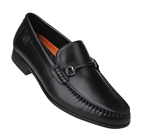 Leather Dress Shoes for Men, Luxury Classic Moc-Toe Penny Shoes Bit Slip-on Loafer for Mens, Black, 11 | Amazon (US)