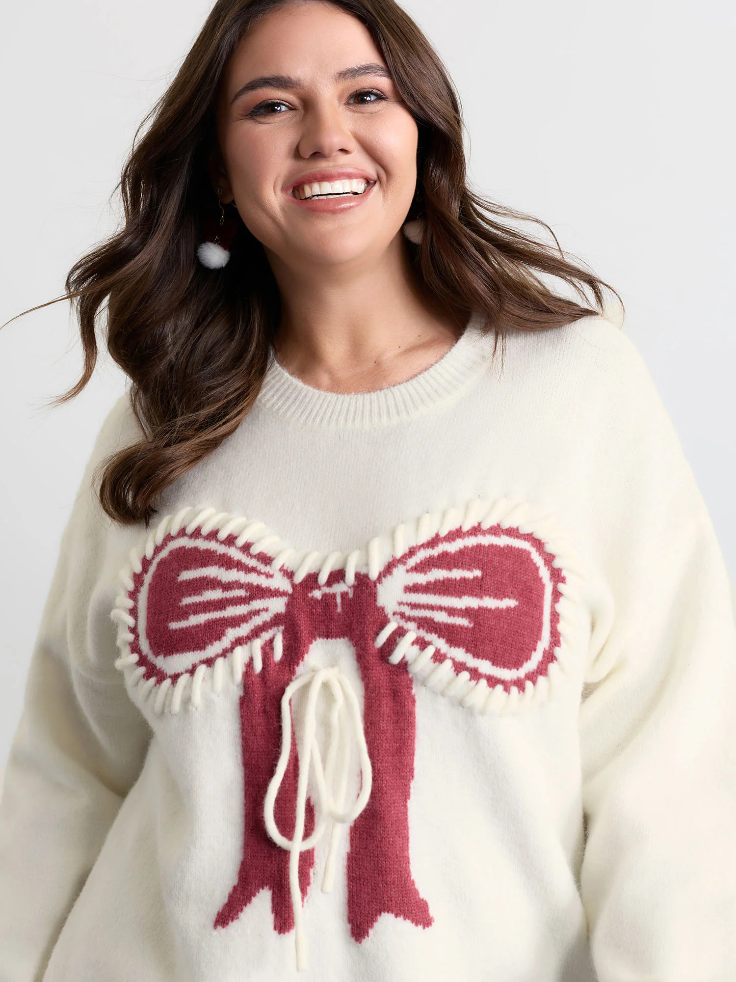 Supersoft Jacquard Bow Hand-Threaded Pullover | Bloomchic