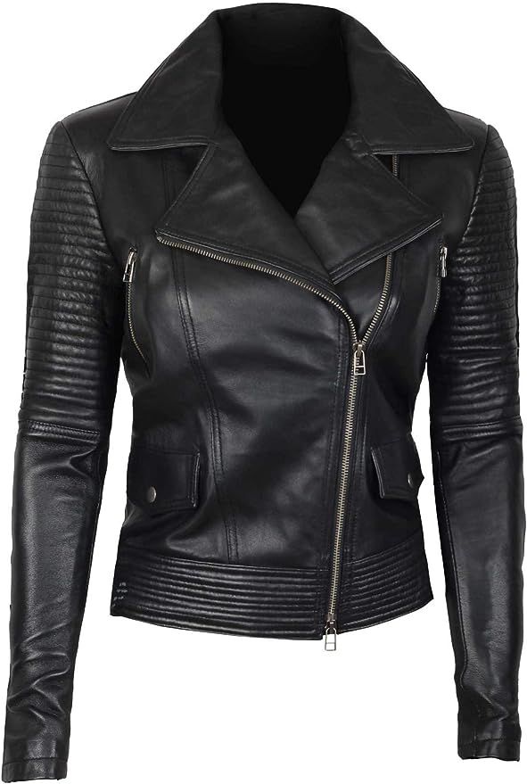 Black Leather Jacket Women - Motorcycle Style Womens Lambskin Leather Jackets | Amazon (US)
