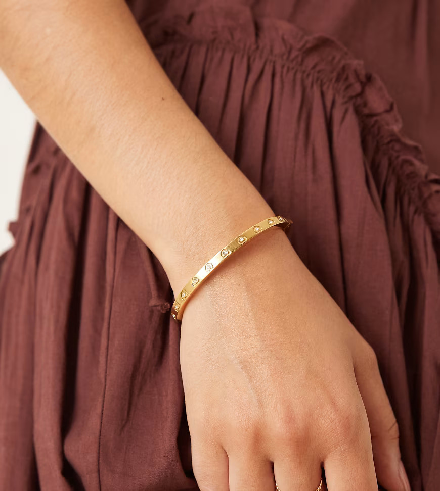 Abbott Lyon crystal heart bangle bracelet in 18k gold plated waterproof stainless steel | ASOS (Global)