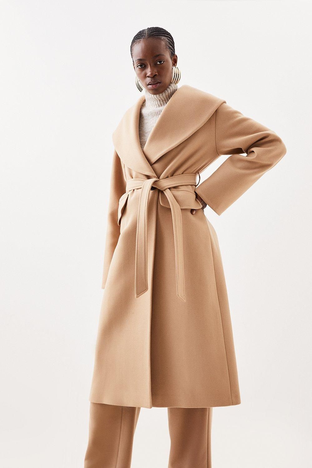 Italian Wool Oversize Collar Belted Coat | Karen Millen UK + IE + DE + NL