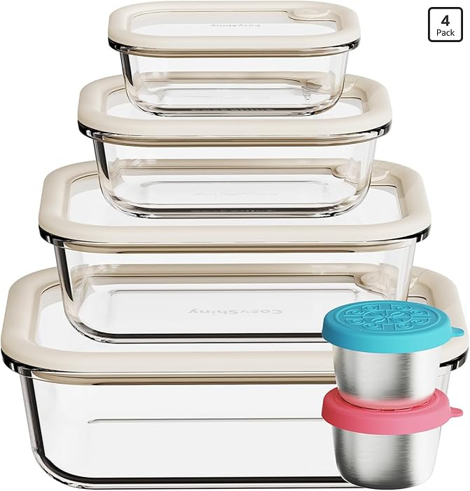 Glass Food Storage Containers with Silicone Glass Lids, Stainless Steel Salad Dressing Containers... | Amazon (US)