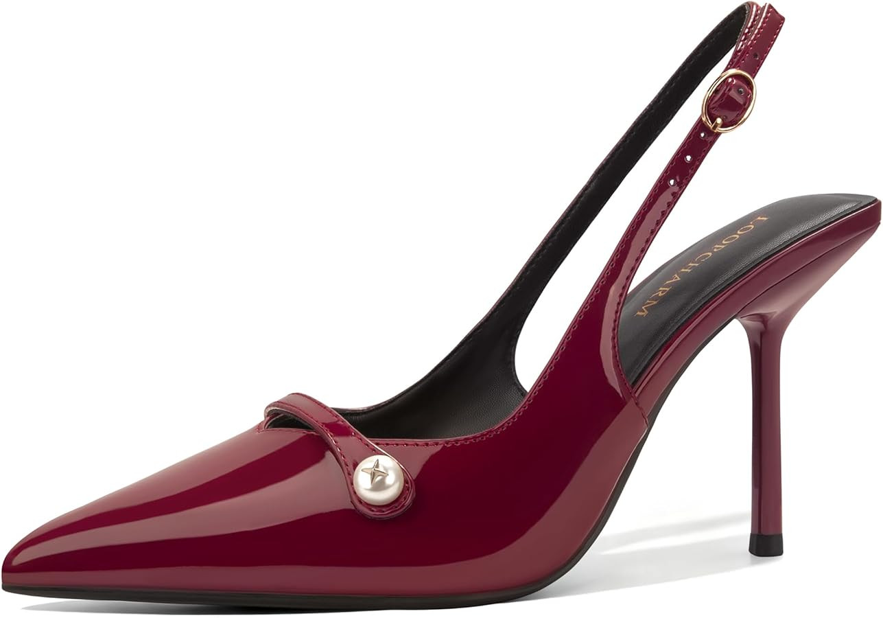 LOOPCHARM Women's Slingback Heels Closed Toe Pointed Stiletto High Heel Pumps Elegant Dress Shoes... | Amazon (US)