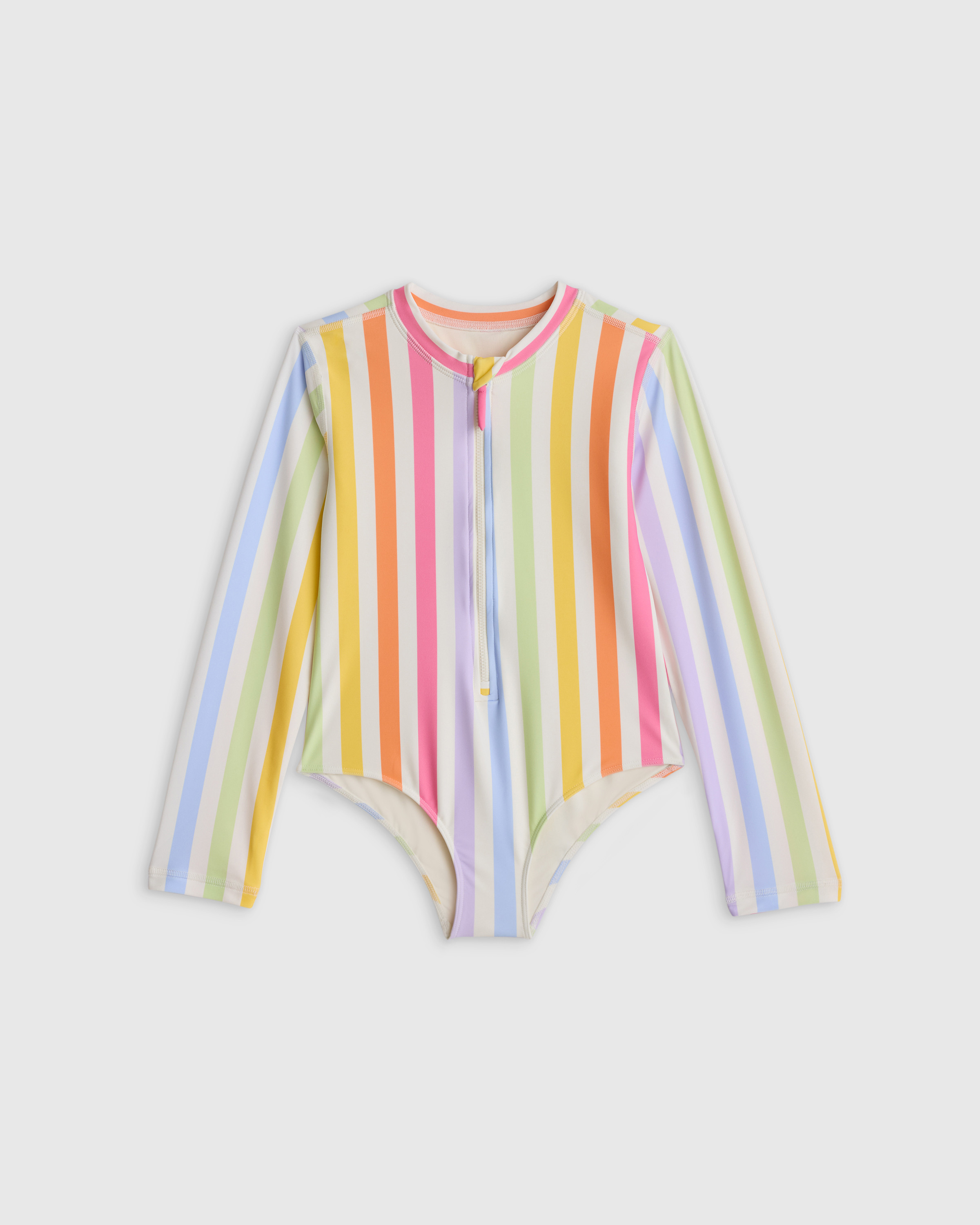 Quince | Long Sleeve Zip-Up Swimsuit in Rainbow Stripe, Size 12, Nylon/Spandex | Quince