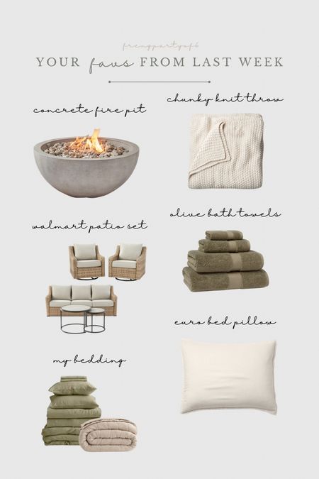 Your favorites (and best sellers) from last week. This concrete fire pit is on sale, as well as my viral patio set! Olive bath towels and olive bedding

#LTKhome #LTKfindsunder100 #LTKsalealert