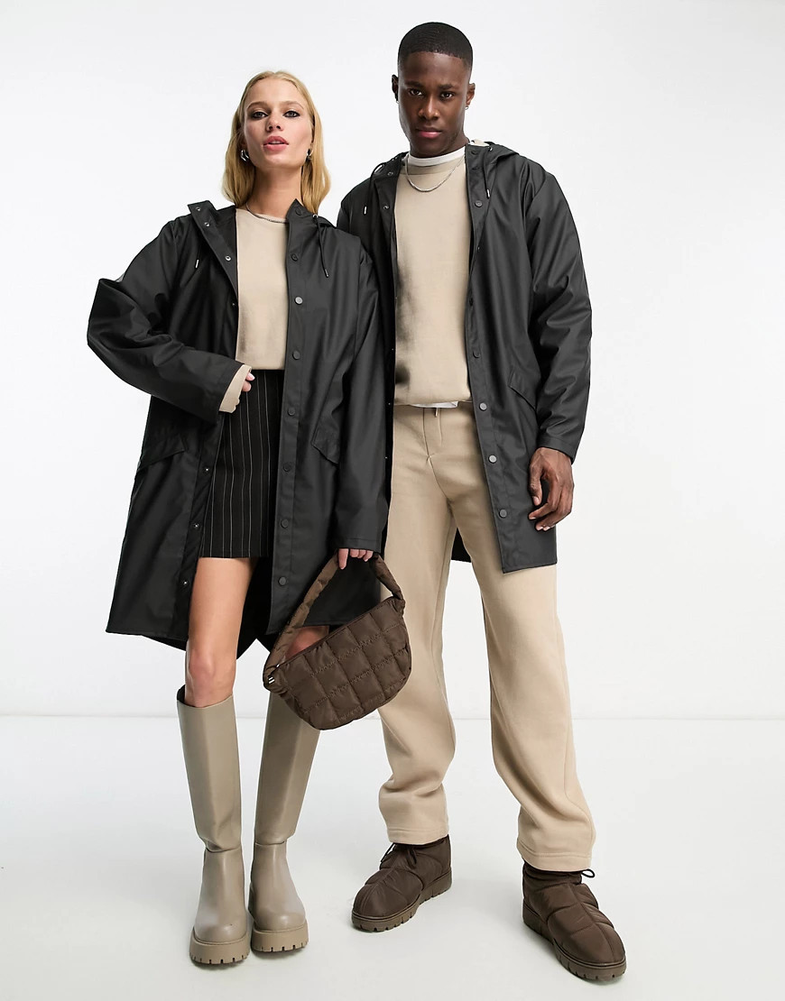 Rains 12020 unisex waterproof long jacket in black | ASOS (Global)