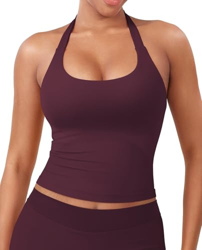 YEOREO SoftHue Women's Impact Halter Tank Top Longline Backless Scoop Neck Built-in Bra Sports Wo... | Amazon (US)